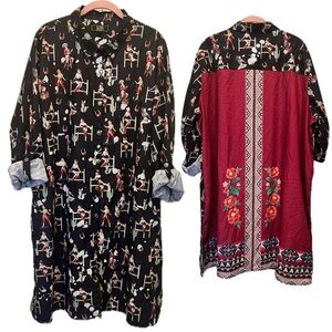 Pinup Cowgirl Shacket Jacket Shirt Dress Coverup 3X Floral Southwest Retro